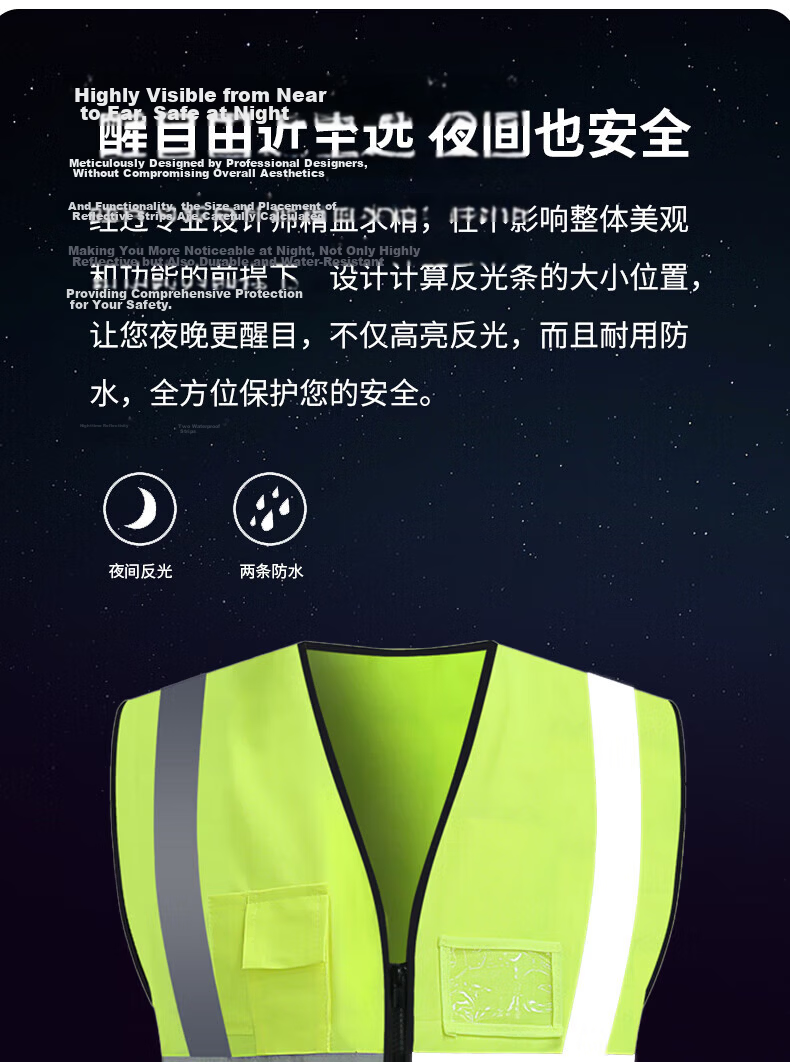 Haosikepu Reflective Vest Construction Warehouse Typhoon Warning Breathable High-Visibility Safety Vest Yellow Multi-Pocket Zipper [Same/Next Day Delivery] 4