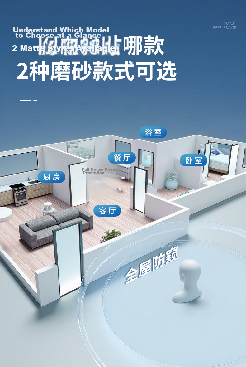 Jinlongxing Frosted Glass Window Privacy Film Bathroom Privacy Sticker Translucent but Not See-Through 1.2*3m 19