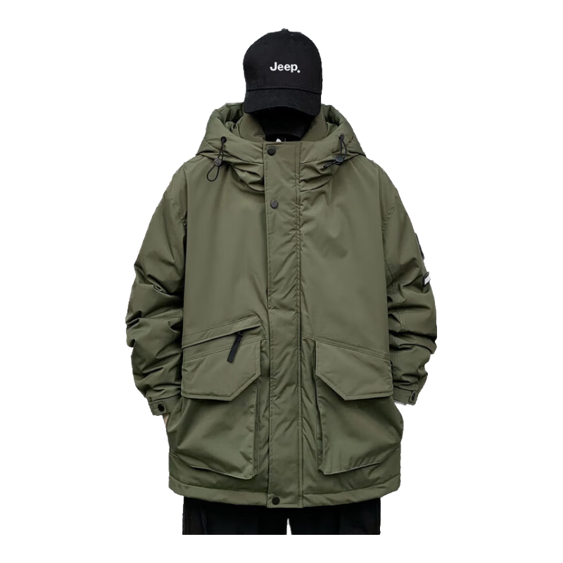 JEEP Men's Winter Down Jacket Warm Casual Workwear Coat Military Green 3XL