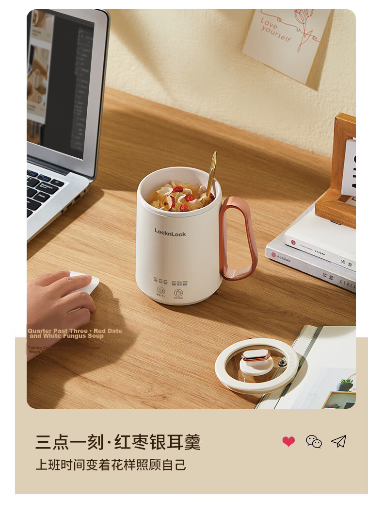 LOCK&LOCK Mini Health Pot, Water Kettle, Health Cup, Mini Flower Tea Pot, Hot Milk Electric Cooking Cup, Electric Stewing Cup, Electric Heating Water Cup, Water Boiler, Ceramic Coating Inner Liner, 0.35L 11