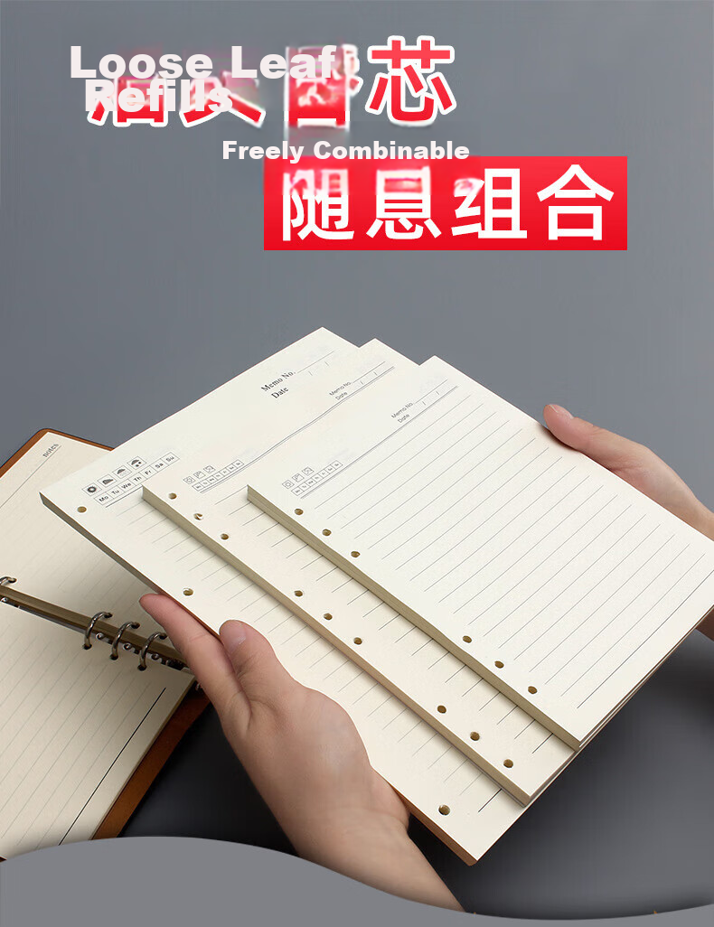Xuchen Stationery A5 Loose Leaf Paper 6-Hole 100gsm 80 Sheets/160 Pages Refill Notebook Inner Pages Lined Thickened Replacement Core Memo Book 1 Pack Customizable 1