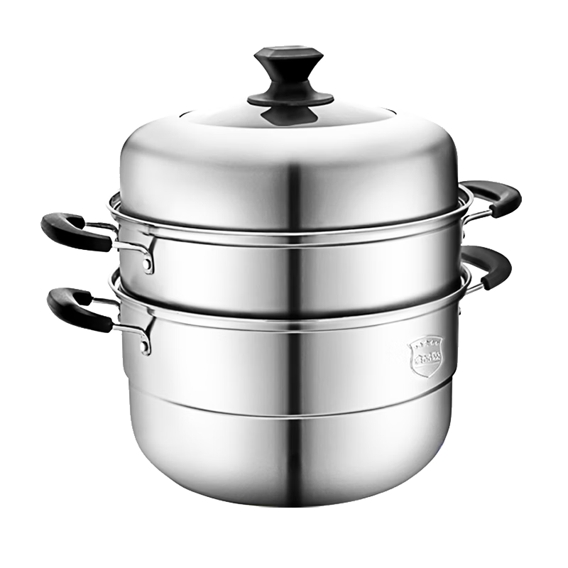 Joyoung 3-Tier 30cm Stainless Steel Steamer with Composite Bottom and High Dome Lid, Compatible with Stovetops, Suitable for Steaming Buns