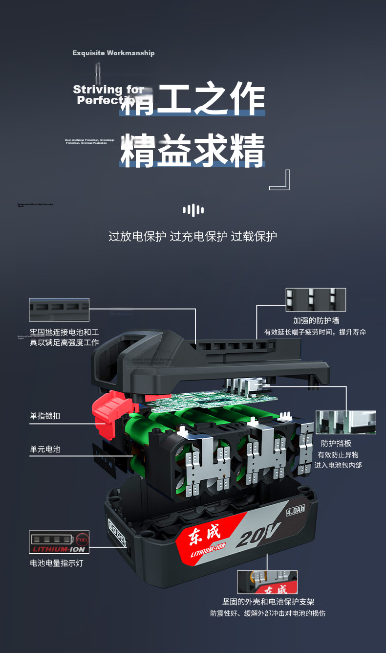 Dongcheng Original 20V Lithium Battery FFBL2040 for Electric Drill, Angle Grinder, and Electric Wrench 4