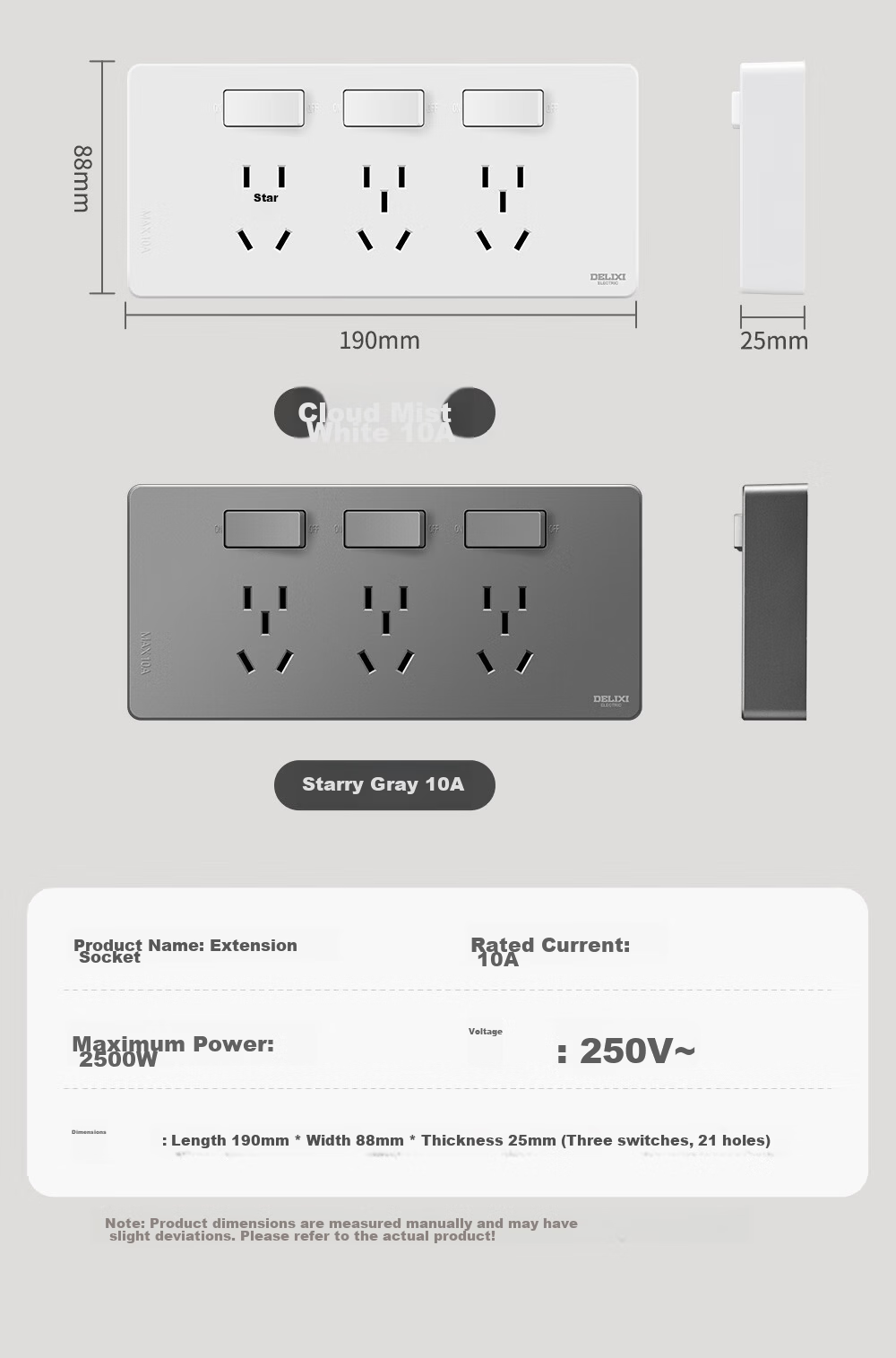 DELIXI 86-Type Surface-Mounted Kitchen Socket, 16A High Power, Cloud White, Multifunctional Multi-Outlet Wireless Track Socket 16