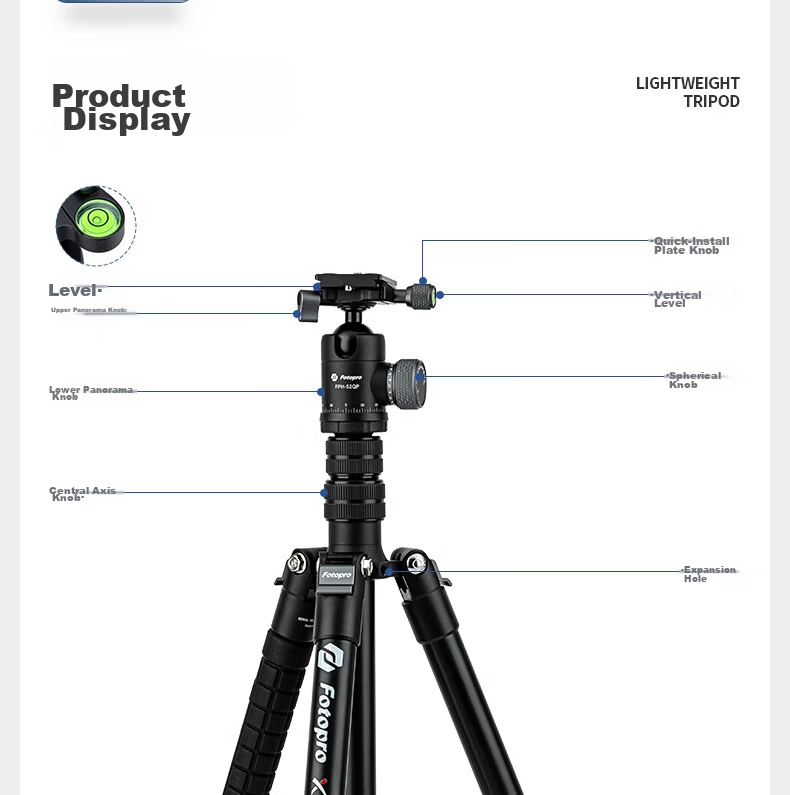 Fotopro C5-I Portable Reverse Folding Convertible Monopod, Large Diameter High-Stability Digital Camera Tripod with Ball Head 4