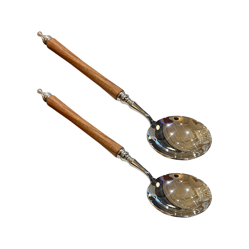 ZhaiQingSong Stainless Steel Soup and Rice Spoon, Extra Large Thickened Wood Grain Long Handle Round Spoon, Household Tableware, 2-Pack