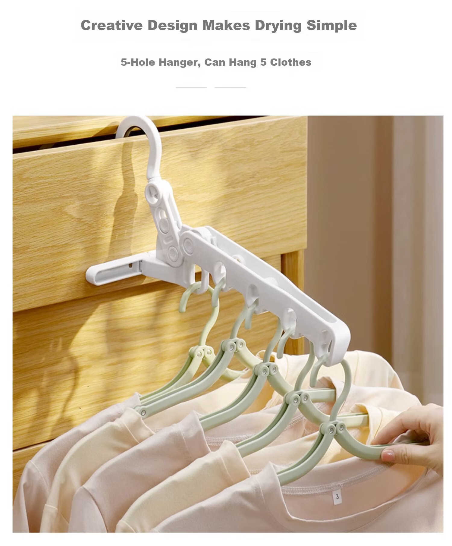 Jiebi Portable Foldable Clothes Hanger 2-Pack Five-Hole Travel Hotel Drying Rack 3