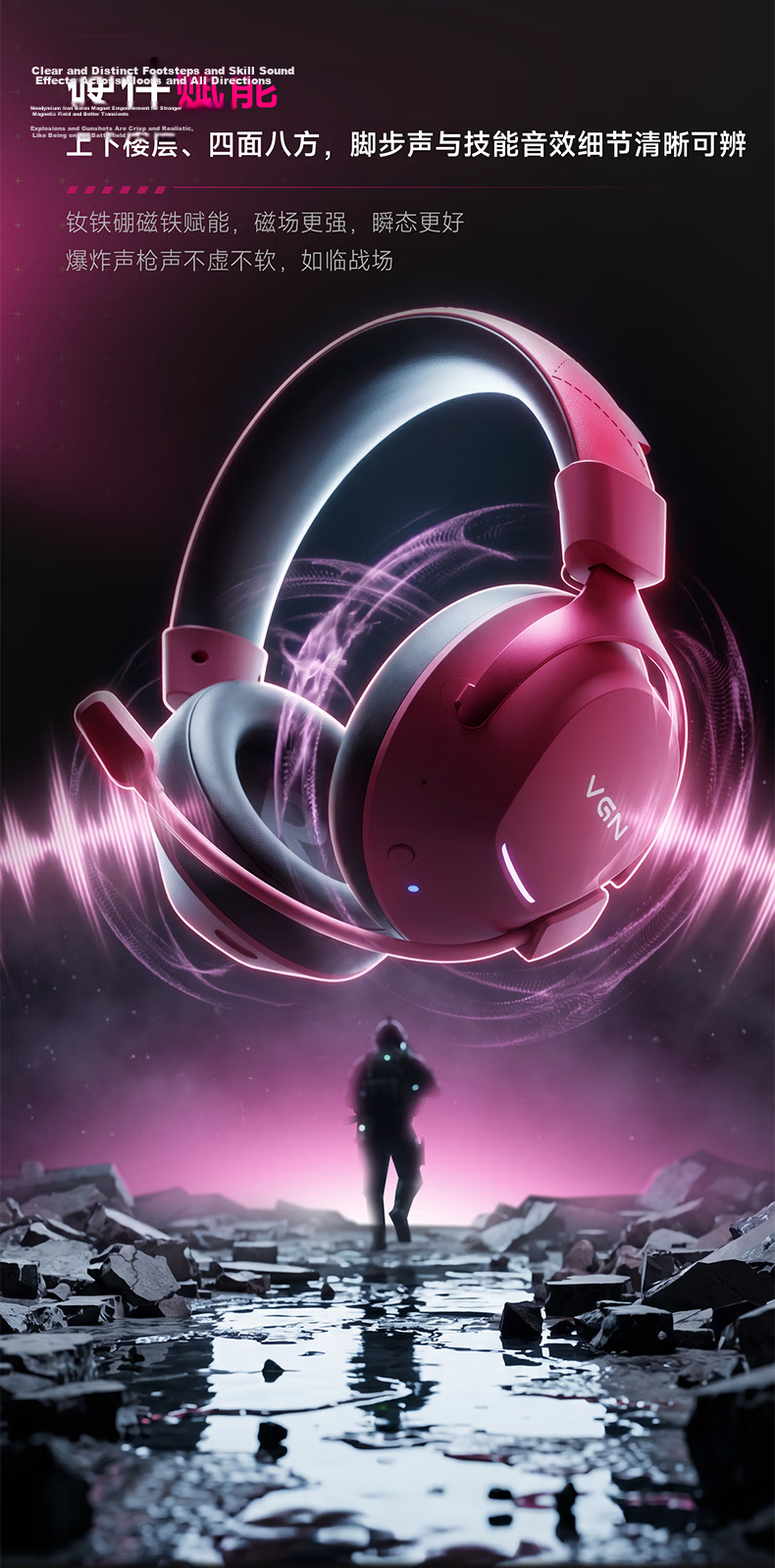 VGN Sea Demon V2 JD Exclusive Over-Ear Gaming Headset Bluetooth 2.4G Esports FPS Sound Positioning Sea Demon V2 Pro Max Black Red 5