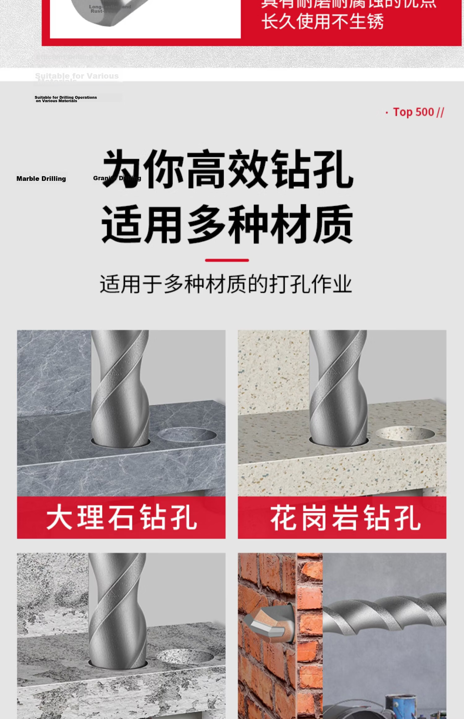 Jintian Square Shank Four-Flute Rotary Hammer Drill Bit Concrete Rebar Drilling 6x140mm Cross Four-Blade [Square Shank] 6