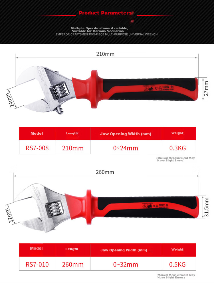 RUBICON High Voltage Insulated Adjustable Wrench Electrician Universal Wrench Large Opening 10 Inch RS7-010 3