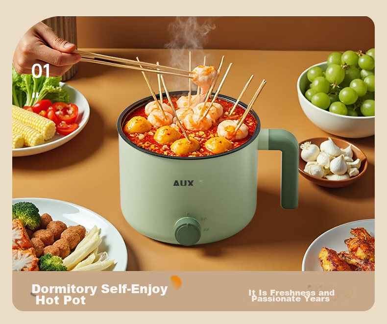 AUX Electric Cooking Pot Instant Noodle Cooker Dormitory Small Electric Pot Electric Steamer Student Dormitory All-in-One Instant Noodle Mini Hot Pot 2.2L Long Handle Multifunctional Pot DR213B with S 9