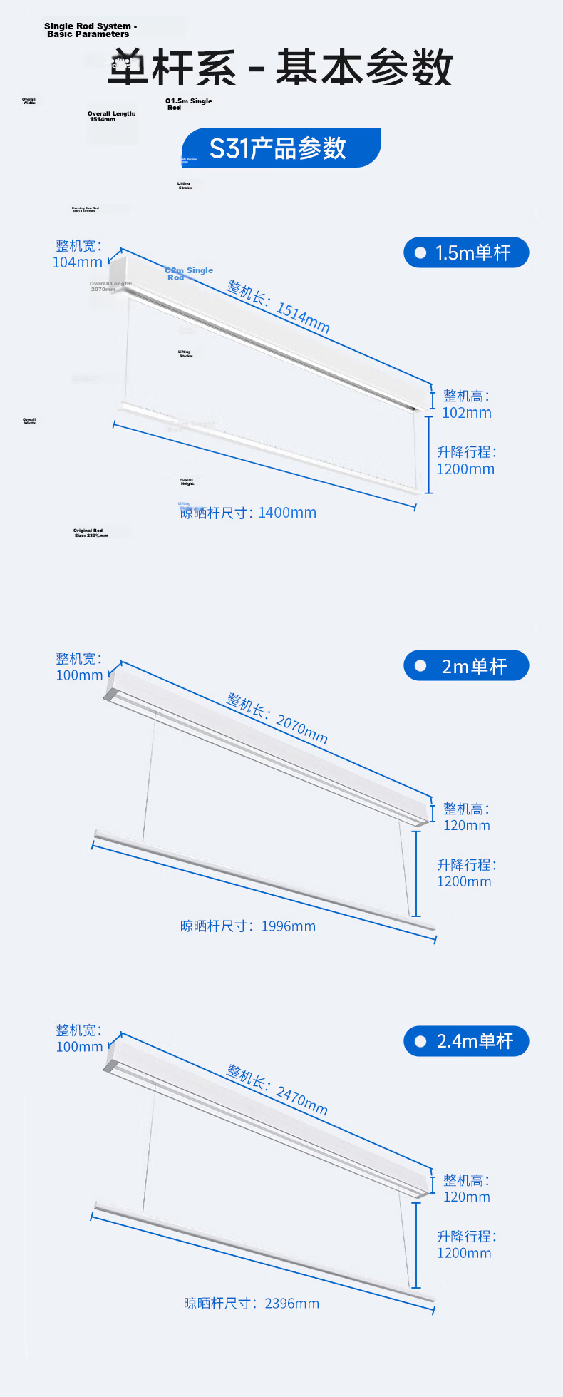Mr. Bang Invisible Electric Clothes Drying Rack Smart Hidden Embedded Balcony Clothes Drying Rod S31 (1.5m) 1