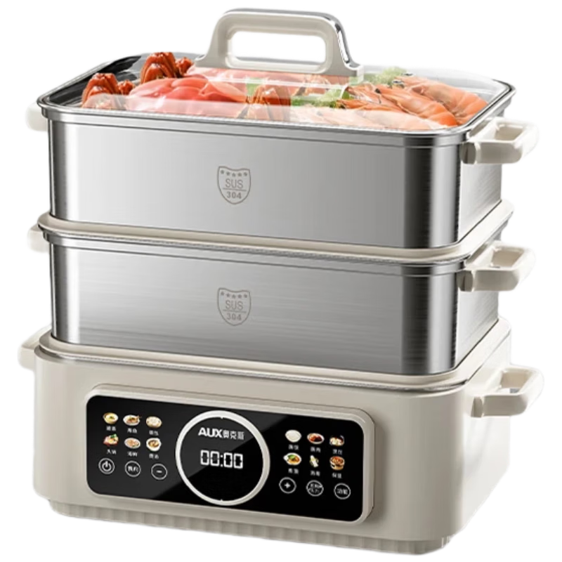 AUX 17.5L All-Steel Electric Steamer Multi-Functional Electric Cooker Hot Pot Double-Layer 304 Stainless Steel Steamer ADZ-50AZX-107