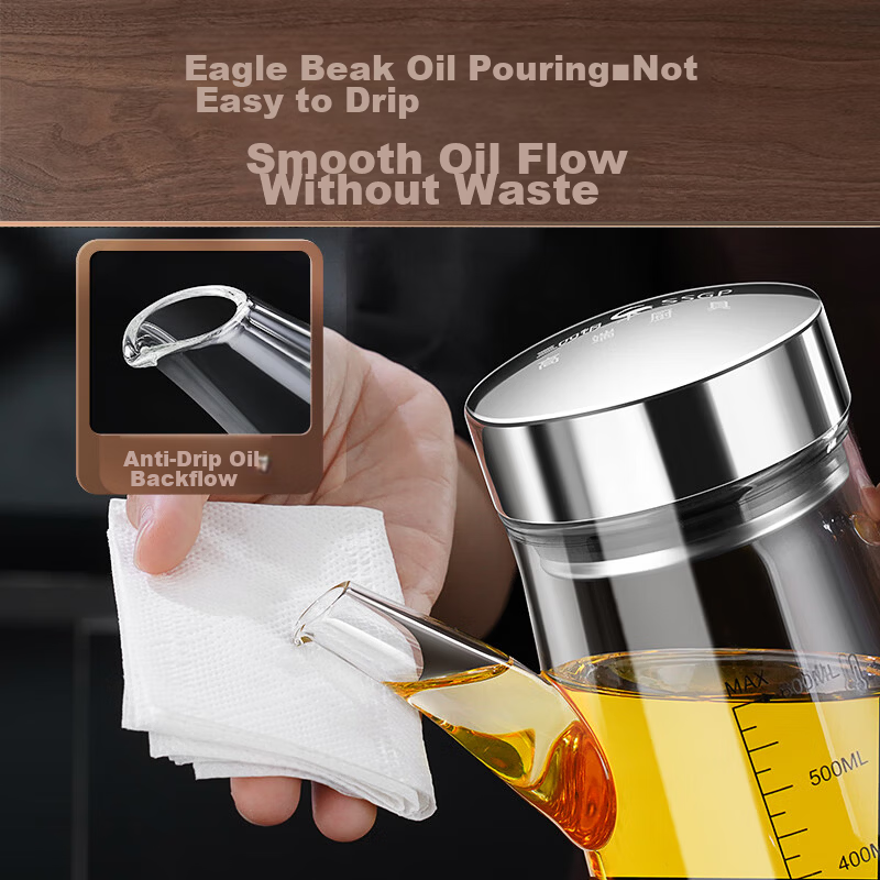 Sansige® Oil Bottle Kitchen Soy Sauce Dispenser Leak-Proof Pouring Spout Non-Drip Household Glass Oil Storage Jar 600ml 37781 2