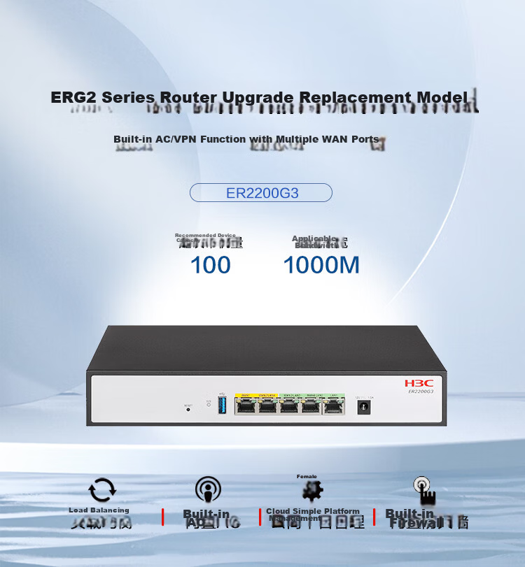 H3C ER2200G3 5-Port Gigabit Enterprise Wired Router Supports 100 Devices Dual WAN Ports + Behavior Management + Built-in AC 2