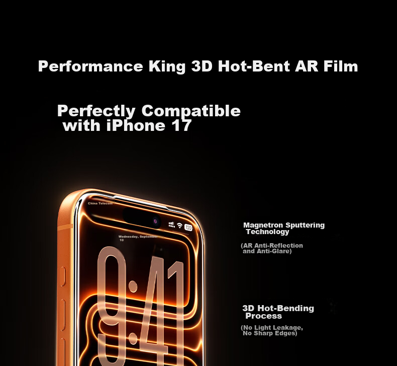 UGREEN 3D Curved Edge + AR Anti-Reflective Tempered Glass Screen Protector for iPhone 17 Pro Max Full Coverage Anti-Fingerprint Dust-Free Installation 4