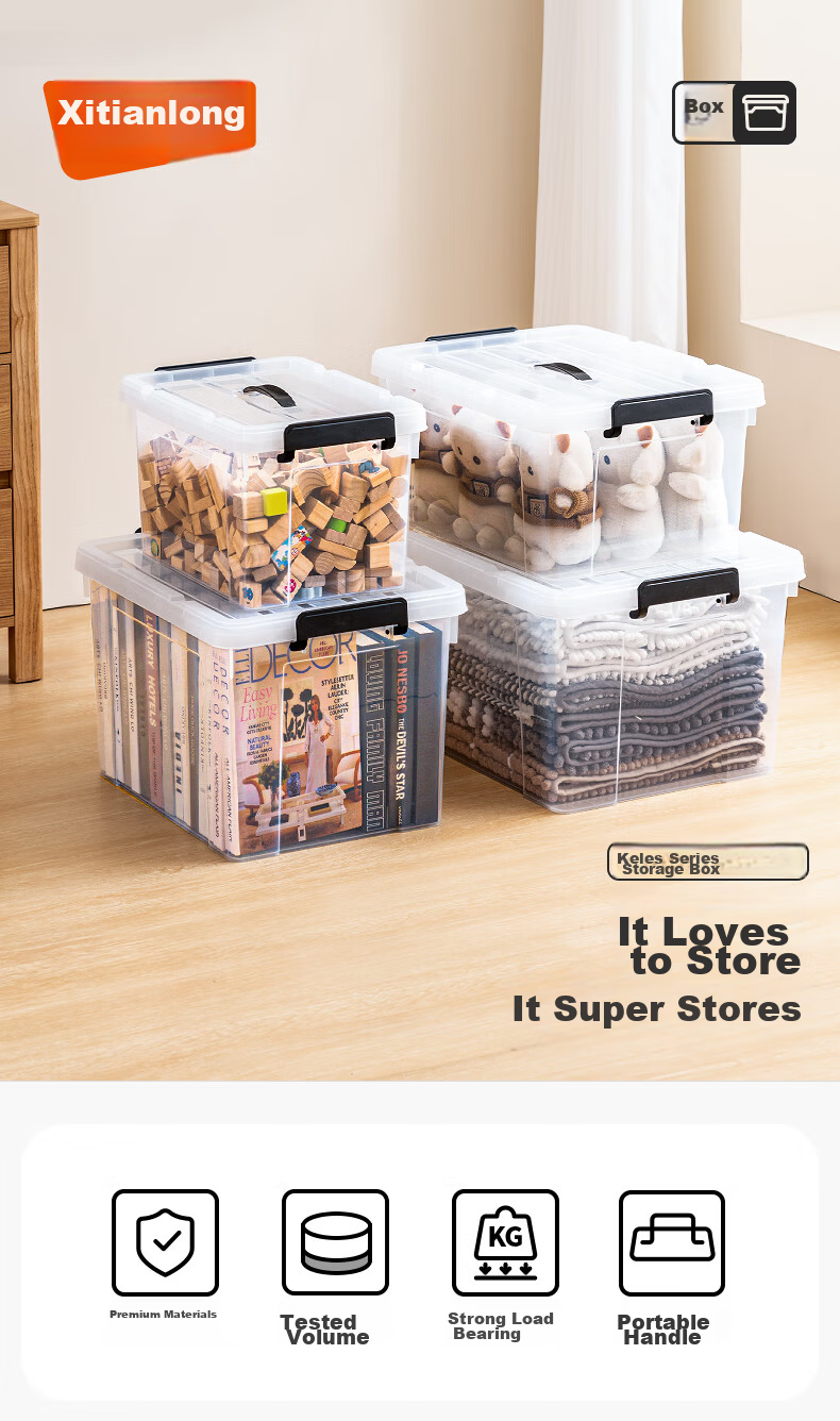 Xitianlong Plastic Transparent Storage Box Thickened Portable Storage Container Large Clothes Organizer Box 46L External Volume 1