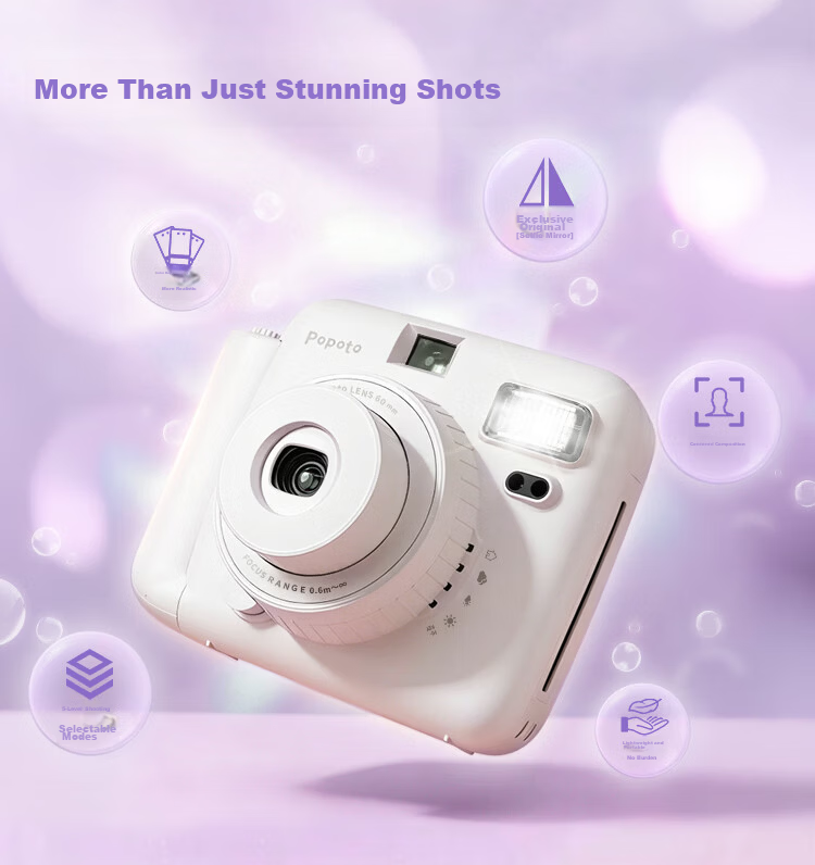 POPOTO Instant Camera One-Step Imaging Camera Birthday Gift for Girlfriend Student Selfie Portable Travel Cream White Body Only 4