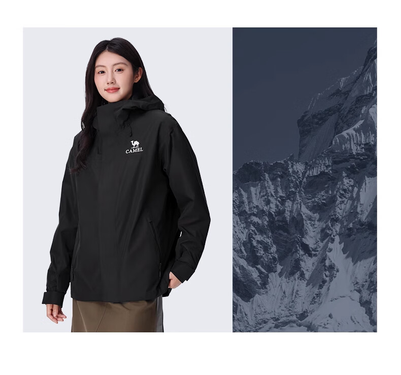 CAMEL Women's Three-In Jacket, Casual Outdoor Windproof And Waterproof Mountaineering Coat, 734CATG614, Phantom Black, Size S 17