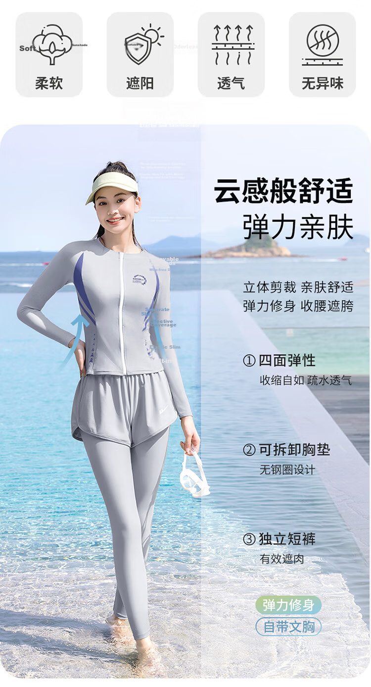 Huili Women's Two-Piece Swimsuit Set, Long Sleeve And Pants, Hot Spring Surfing Suit, Sports Swimwear 15018H1L, Green, XL 2