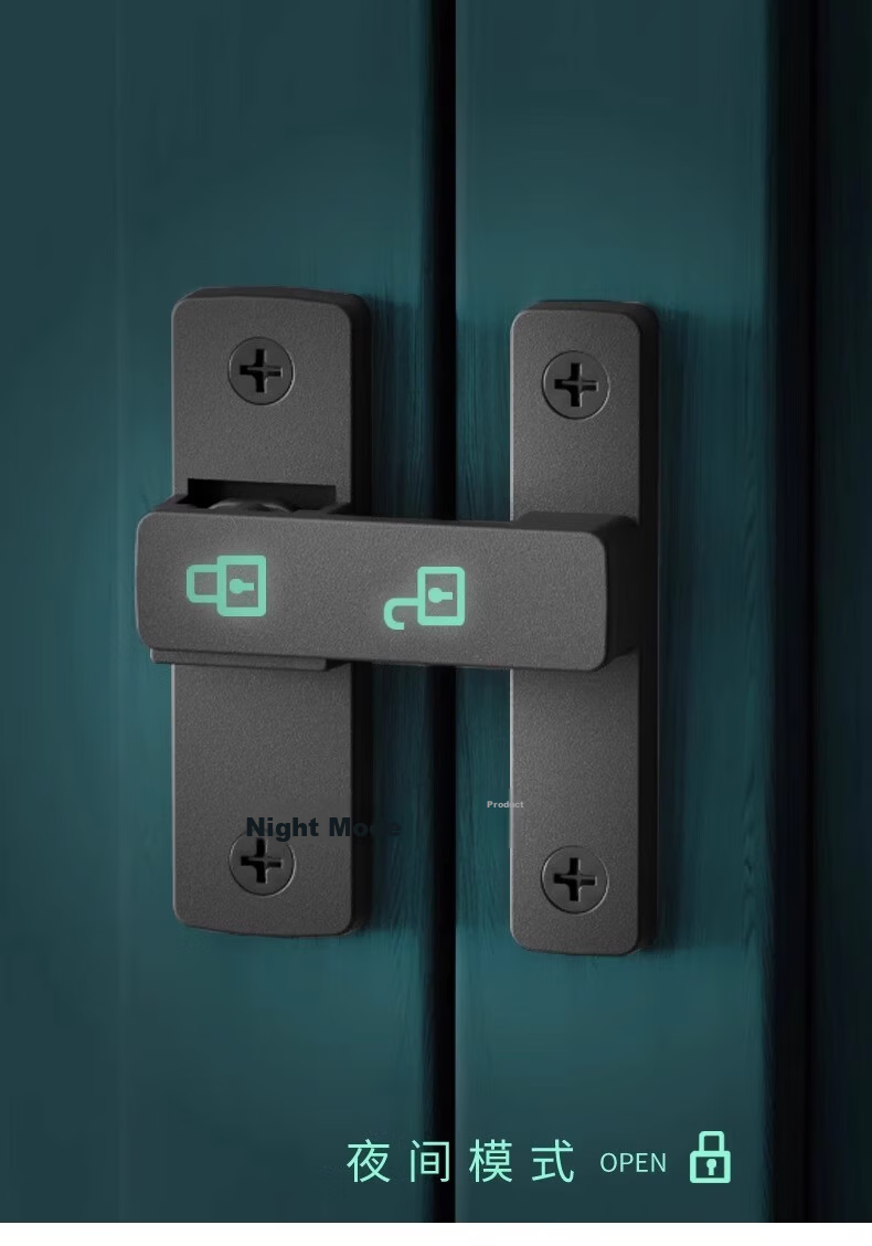 Qiansu Wheel No-Drill Positioning Bolt Door Latch Push-Pull Door Lock Indoor Vintage Clip Surface-Mounted Sliding Door Lock Night Glow Positioning Door Latch Matte Black 90°180° Universal 5