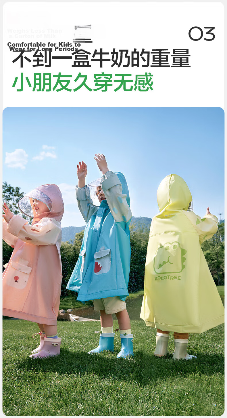 Kocotree KK Tree Kids Raincoat Baby Boys Girls Elementary School Children Split Cape Rain Poncho Kindergarten Rain Gear 12