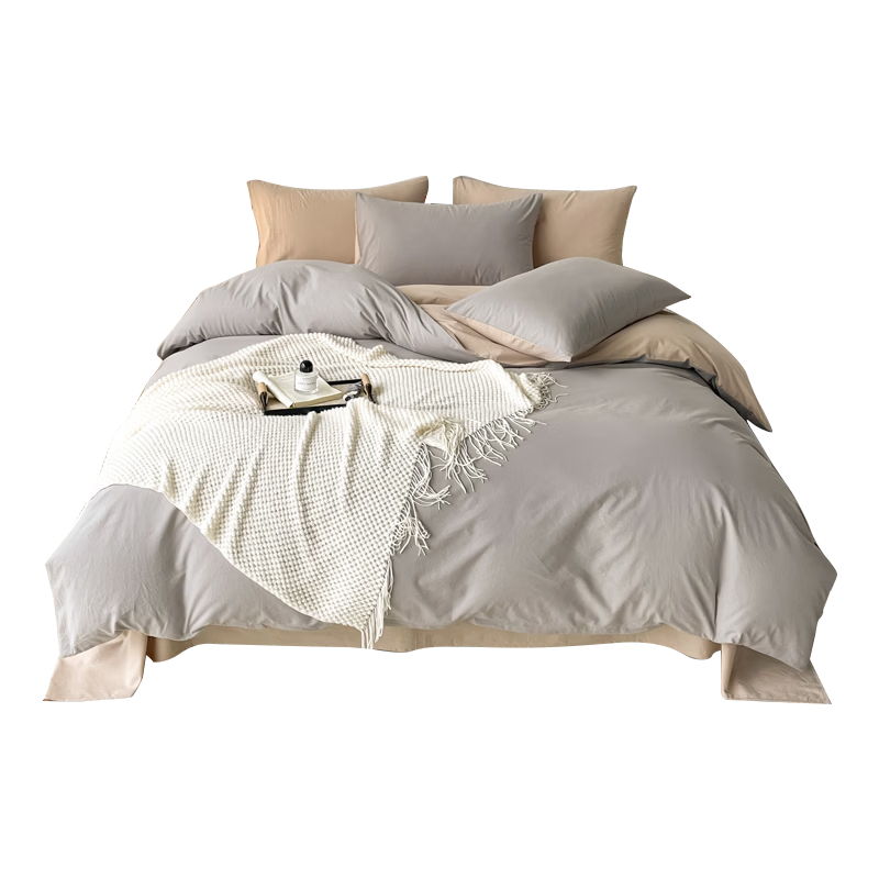 Wuyinliangpin Class A 100% Pure Cotton Duvet Cover, Single Piece, All-Cotton Bedding Duvet Cover for Single Person 150×200cm, Beige Gray