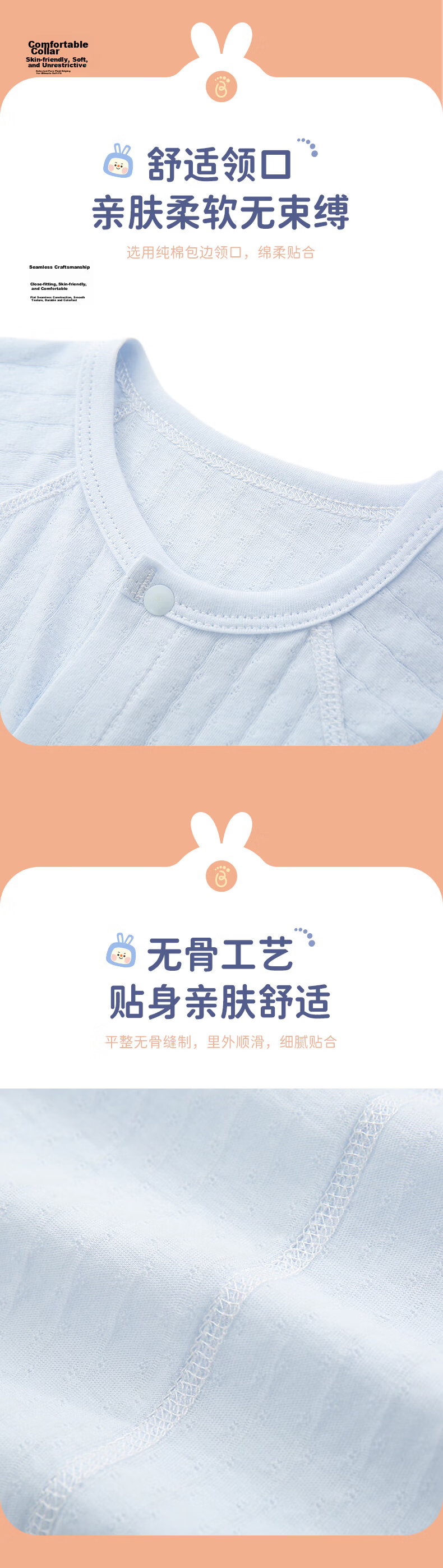 Babyprints Baby Romper 2-Pack Summer Short Sleeve Newborn Cotton Bodysuit Lightweight Crawling Suit White Blue 59cm 2
