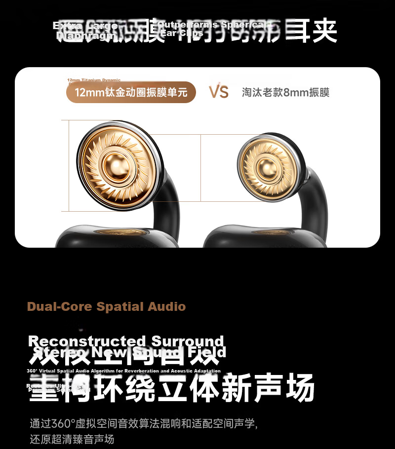 SANSUI 2026 New W133 Bluetooth Clip-On Bone Conduction Open-Ear Wireless Sports Running Gaming Noise-Cancelling Earphones for Apple - Snow White 18