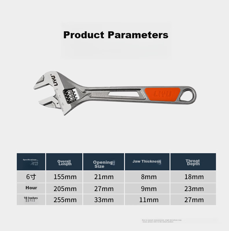 Liyu Adjustable Wrench Multi-Functional Lightweight Household 200mm Adjustable Spanner 13