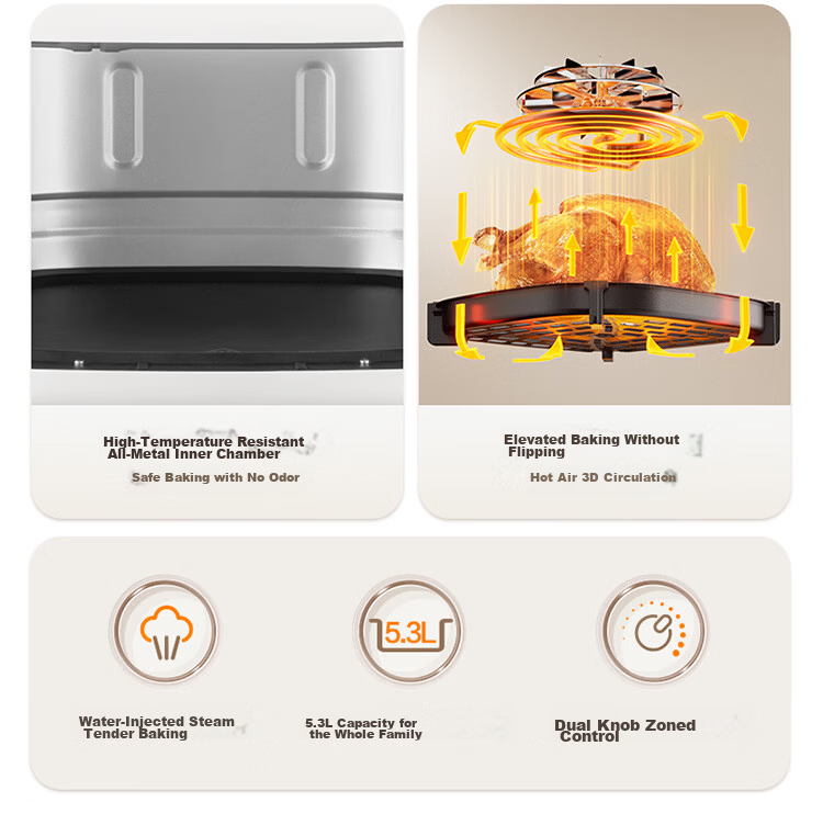 SUPOR No-Flip Air Fryer with Top And Bottom Views, Fully Automatic Steam And Bake All-In Machine for Home Use, 6L Large Capacity Metal Inner Electric Fryer, New Model KD60D876 5