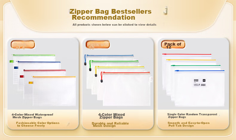 Deli 5-Pack A4 Transparent Colored Zipper File Bags Student Subject Classification Document Protection 33414 Random Colors 1