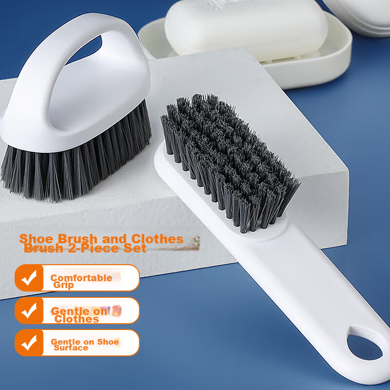LYNN Shoe Brush and Laundry Brush Set【Value Pack of 2】Long and Short Handle Combination Cleaning Brushes for Shoes