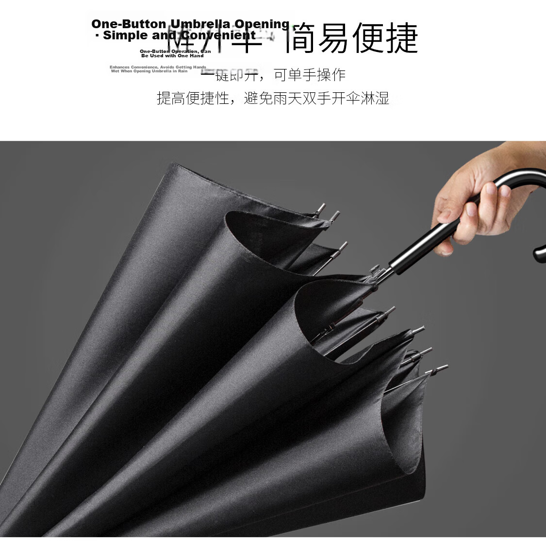 Meebordi Large Reinforced Thickened Sturdy Windproof Long Handle Heavy Rain Business Semi-Automatic Umbrella Customizable 15