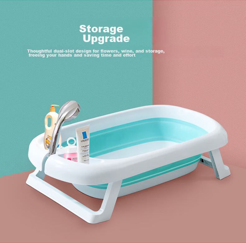 Rikang Baby Folding Bath Tub Children's Bath Basin with Bath Bed, Mat, and Net X1033-3 Mist Blue 6