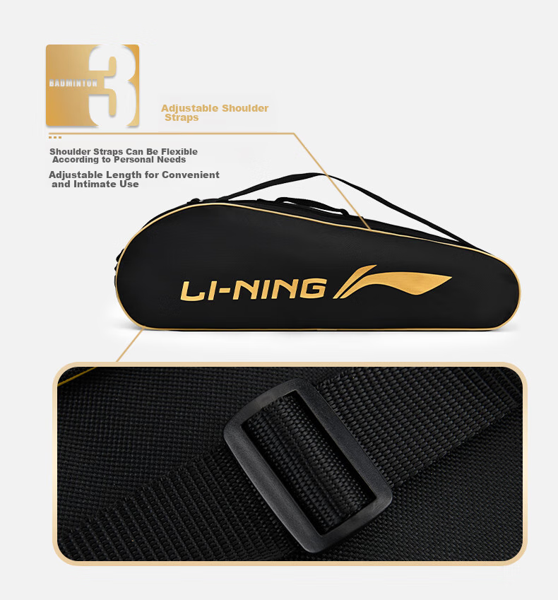 Li-Ning Badminton Racket Bag, Large Capacity, Holds 2 Or 3 Rackets, Unisex Shoulder Bag, Tennis Racket Case, Multifunctional Racket Bag 4
