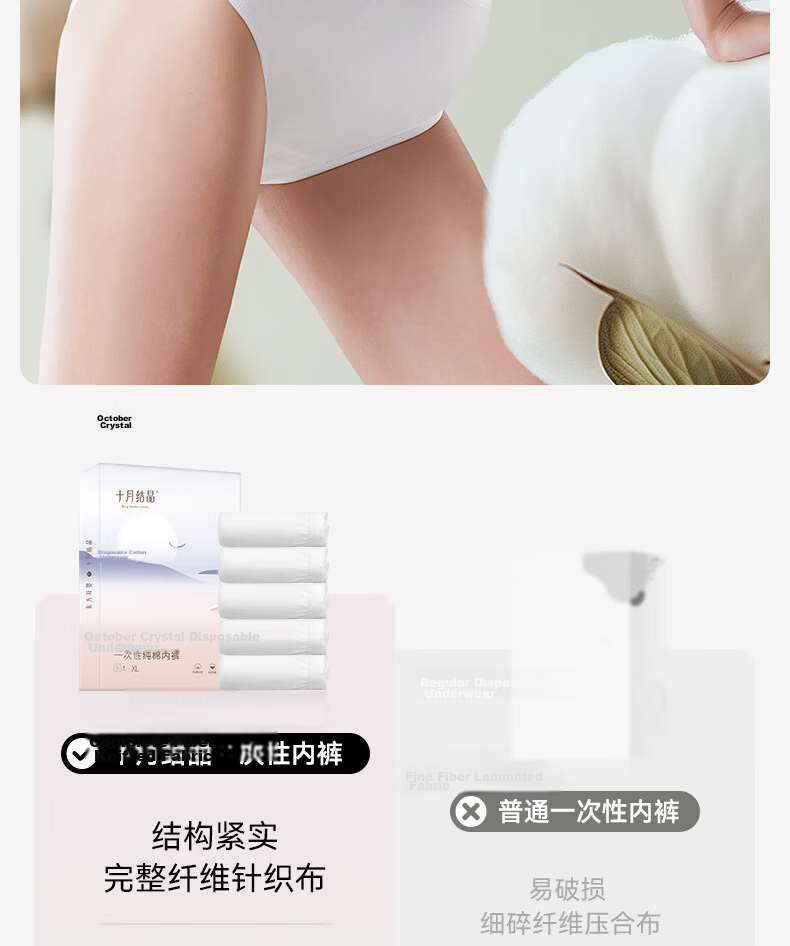 October Crystal Women's Pure Cotton Disposable Underwear Travel Maternity Underwear 5 Pieces 3XL 10