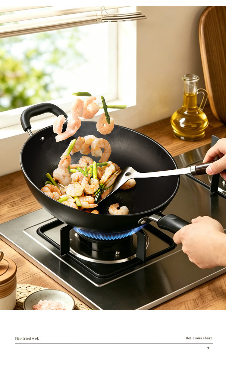 MAXCOOK Cast Iron Wok, Iron Pan 32cm, Fish Scale Pattern Wok, Compatible with Gas And Induction Stoves, Uncoated MCC9977 11