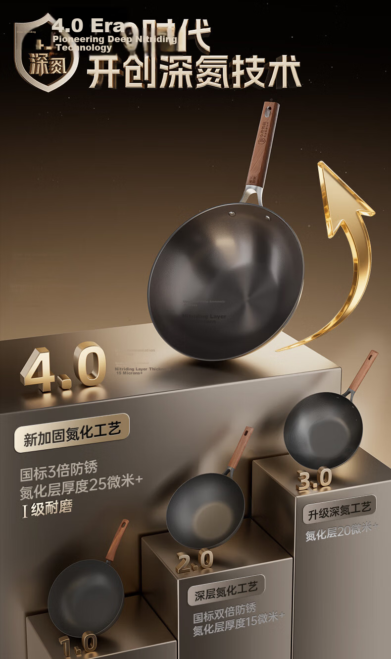 Zhongkang Iron Wok Non-Stick Fourth Generation Deep Nitrogen Flat Bottom Cast Iron Pan No Coating Compatible with Induction and Gas Stoves 9