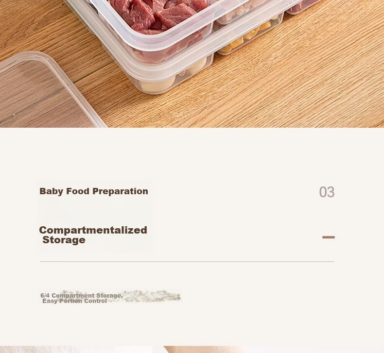 Jialifang Refrigerator Six-Compartment Storage Box Frozen Meat Container Freezer Fresh-Keeping Food Divider Organizer Food Grade 5
