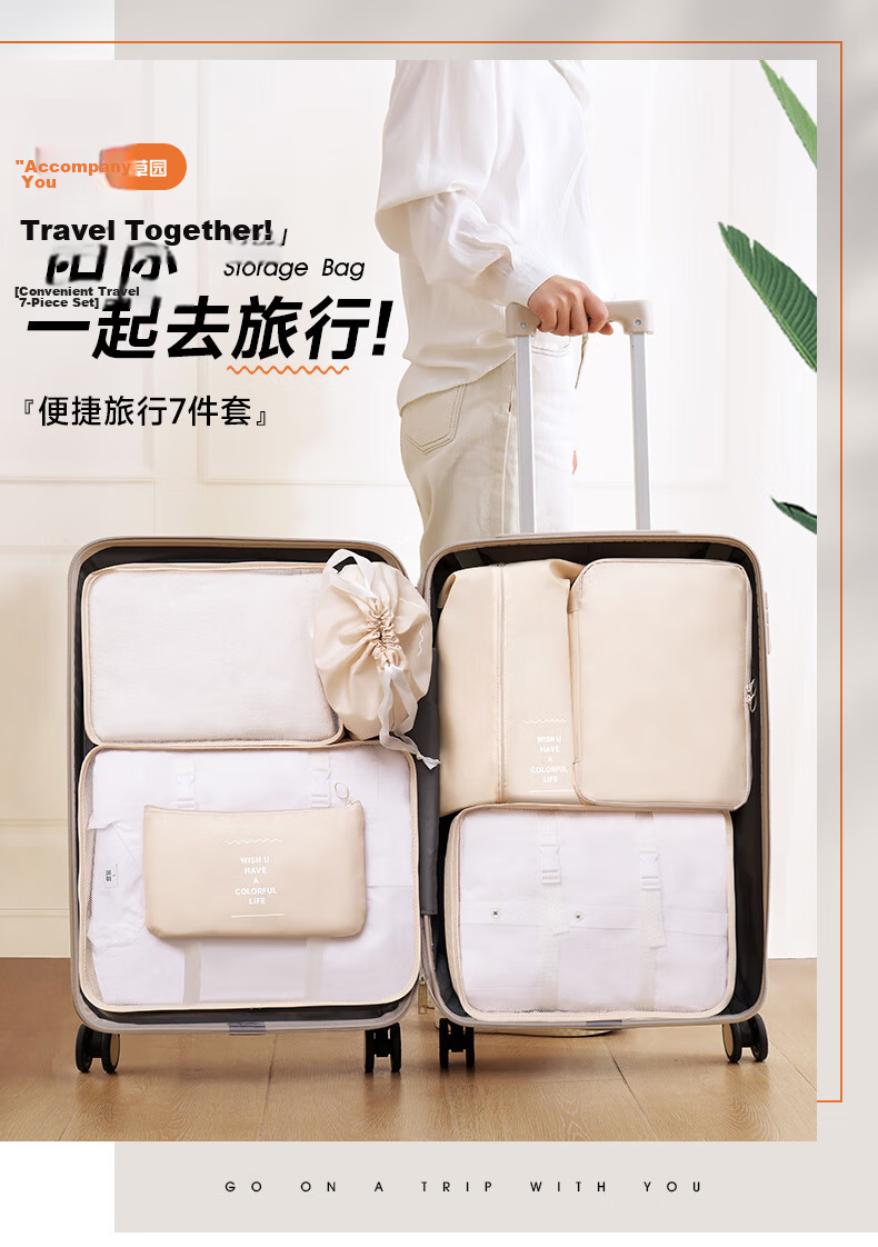 Baicaoyuan Travel Storage Bag, Luggage Organizer for Business Trips And Tourism, 7-Piece Set, Thickened Waterproof Underwear Organizer, Sorting Bag, Packing Cubes 2