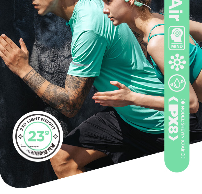 SHEYIN X7air True Bone Conduction Running and Swimming Sports Earphones Long-distance Marathon Fitness Ultra-long Battery Life IPX8 Waterproof Sweatproof Open Design 2026 New Black 16GB 2