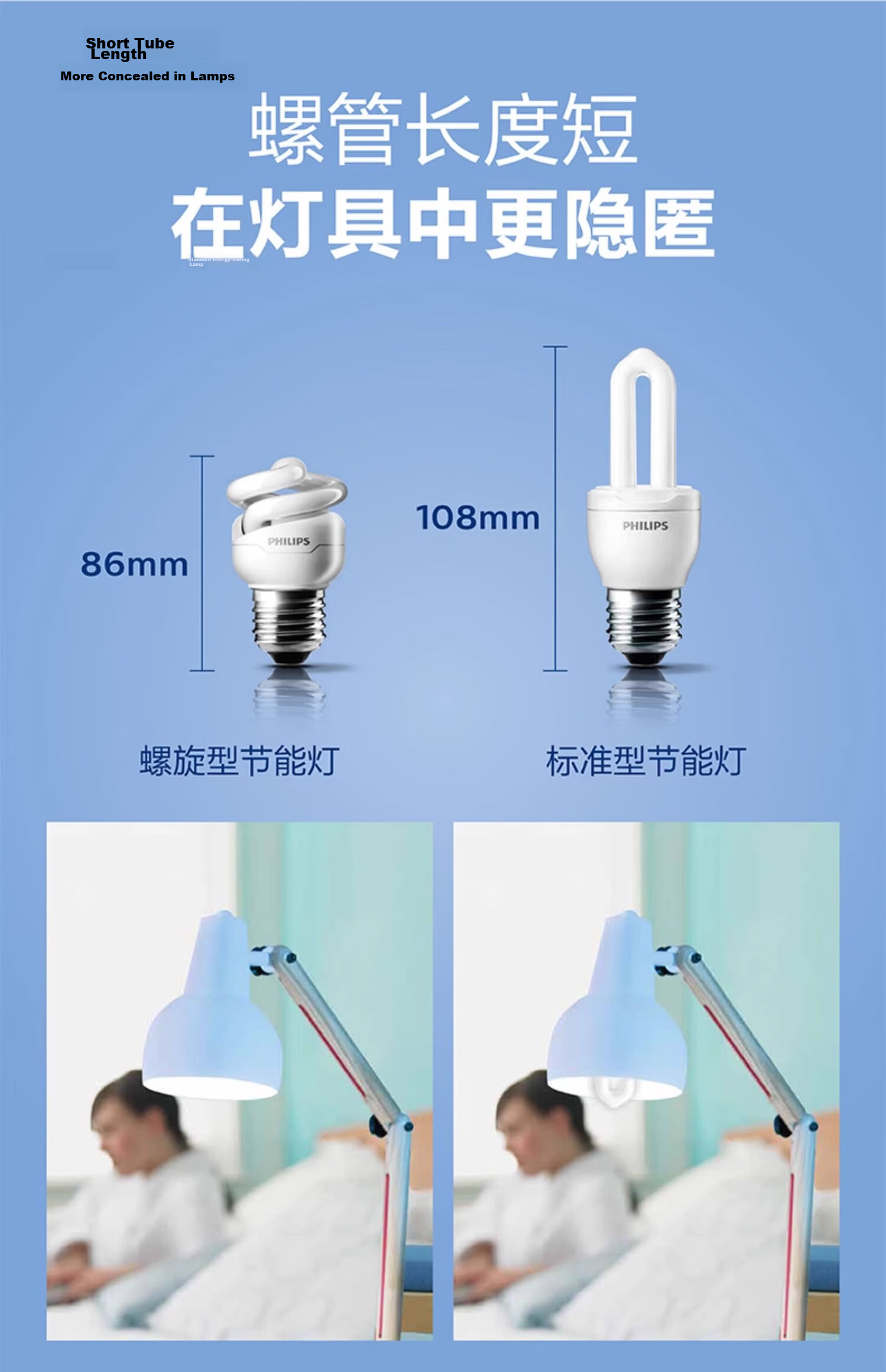 PHILIPS Spiral Energy-saving Lamp E27 Screw Bulb Super Bright Tri-color Energy-saving Bulb [15W Warm Light] Daylight Energy-saving Lamp 6
