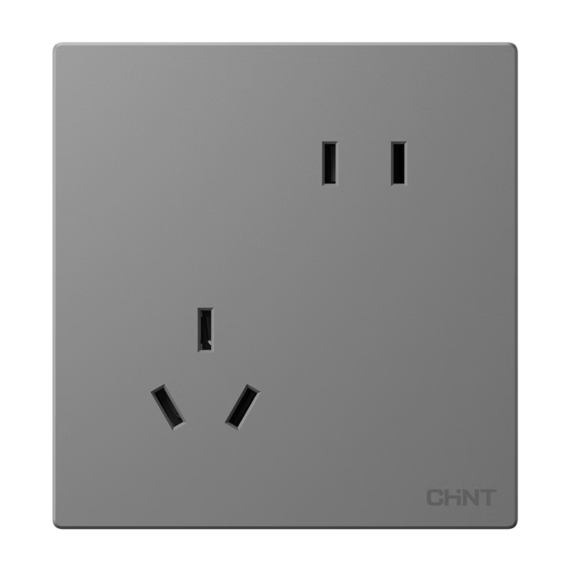 CHNT Switch Socket No-Paint Cream Style Large Panel Concealed Socket Faceplate X1M Angled Five-Hole Socket Phantom Silver Gray