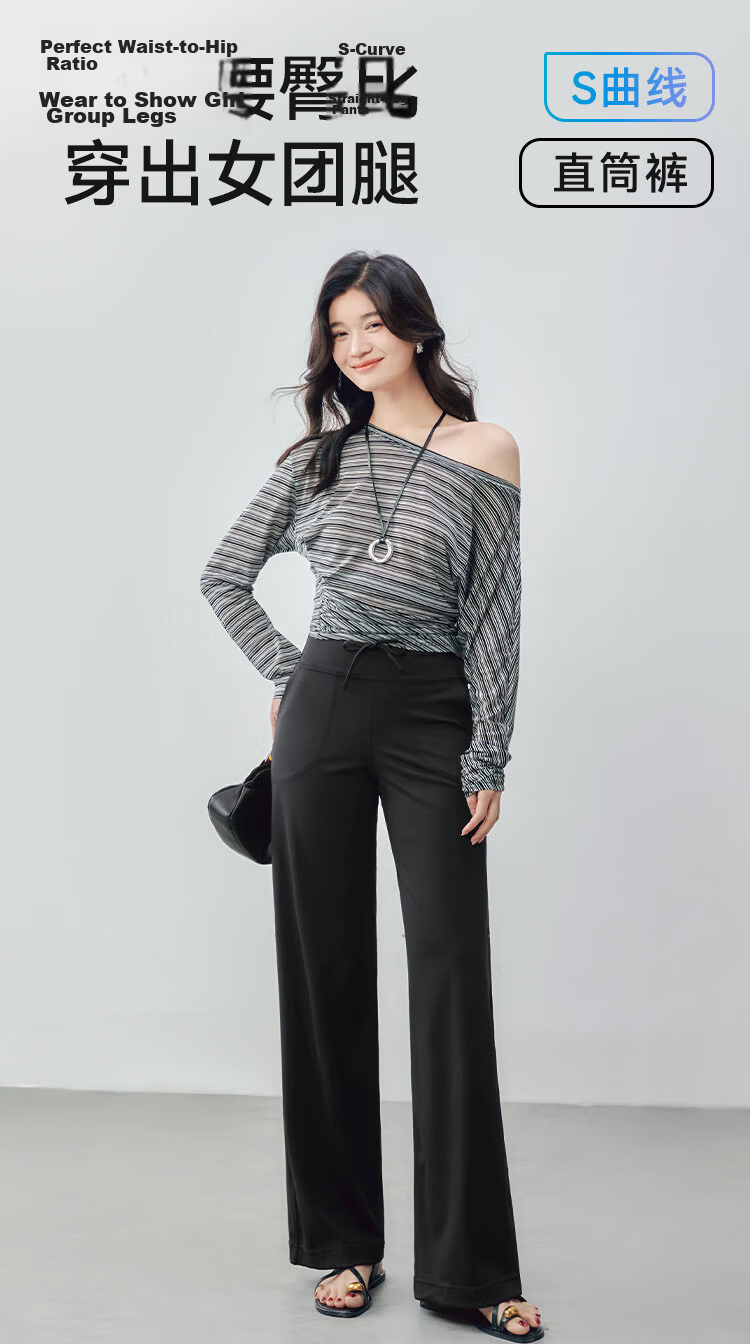 JD Jingzao Women's Casual Straight-Leg Pants 2026 New Loose Slim High-Waist High-Elasticity Pants Black M 4