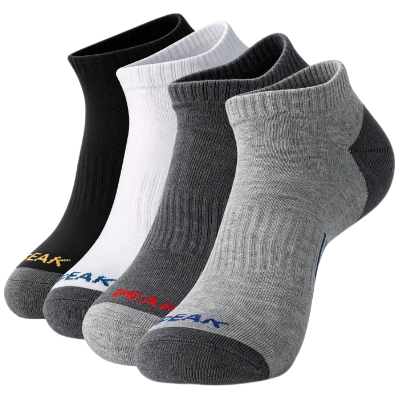 PEAK Sports Socks for Men, Summer Short Tube Socks, Breathable, Non-Slip, Antibacterial, Odor-Resistant, Wear-Resistant, for Basketball, Running, Badminton, 4 Pairs Per Pack