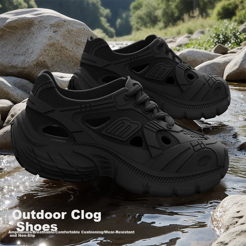 CXOCSI Men's Summer Outdoor EVA Thick-Soled Breathable Beach Sandals Black 40-41