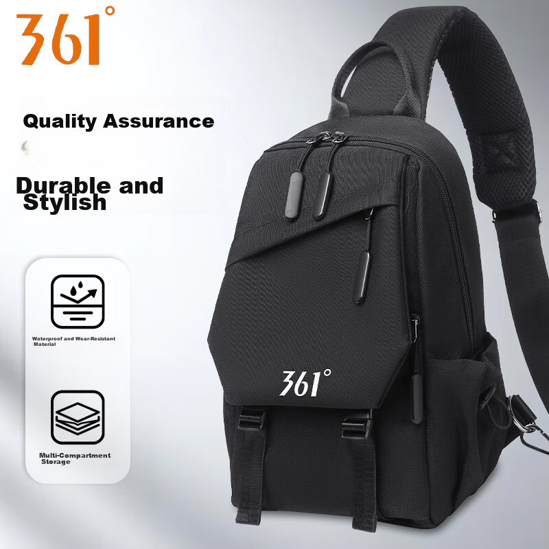361° Men's Large Capacity Chest Bag Crossbody Sports Commuter Casual Cycling Shoulder Bag Black