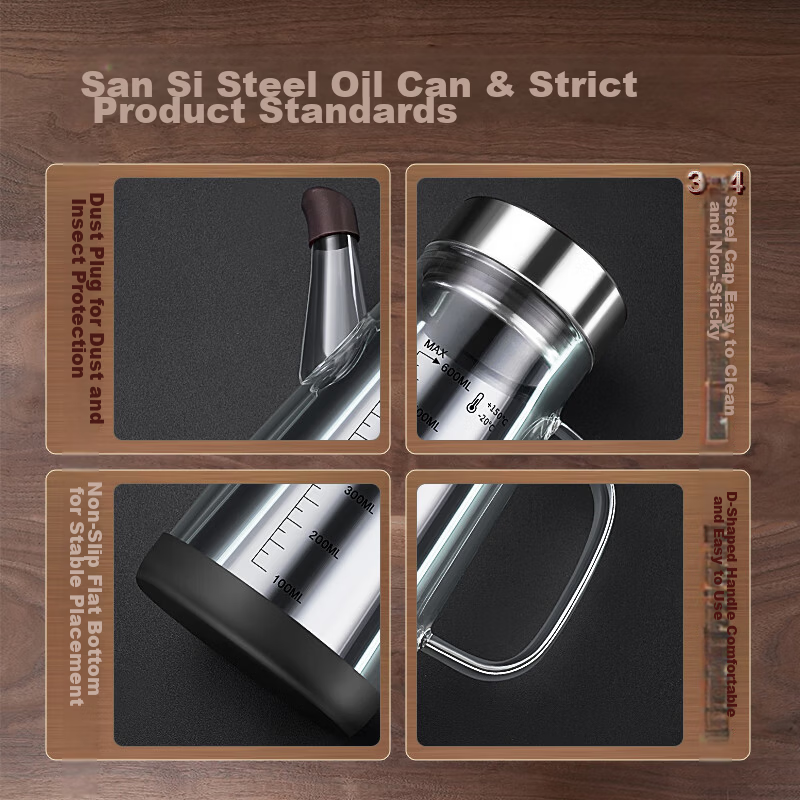 Sansige® Oil Bottle Kitchen Soy Sauce Dispenser Leak-Proof Pouring Spout Non-Drip Household Glass Oil Storage Jar 600ml 37781 4