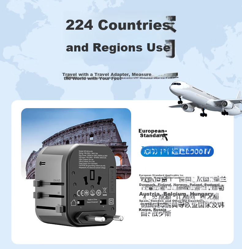 PHILIPS 15W Global Travel Adapter Universal International Converter Socket with USB Dual-Port Single-Side Plug for UK EU US AU DE JP SG HK 8